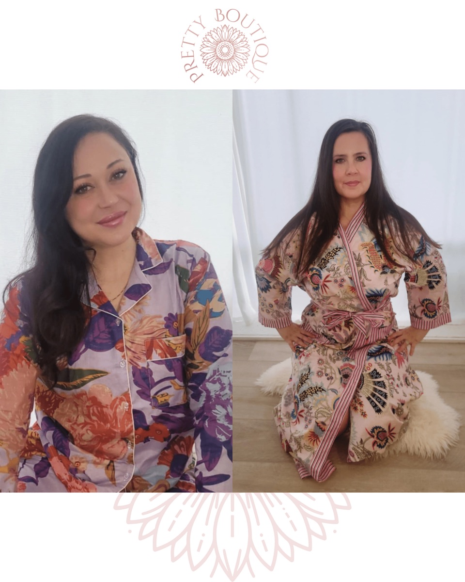 Sunya and Sky Marcano in Pretty Boutique pajamas and a kimono